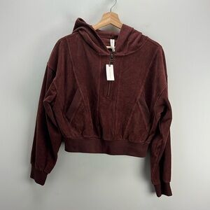 Daily Practice Anthropologie Hoodie Brown Corduroy Jacket Cropped Medium New NWT